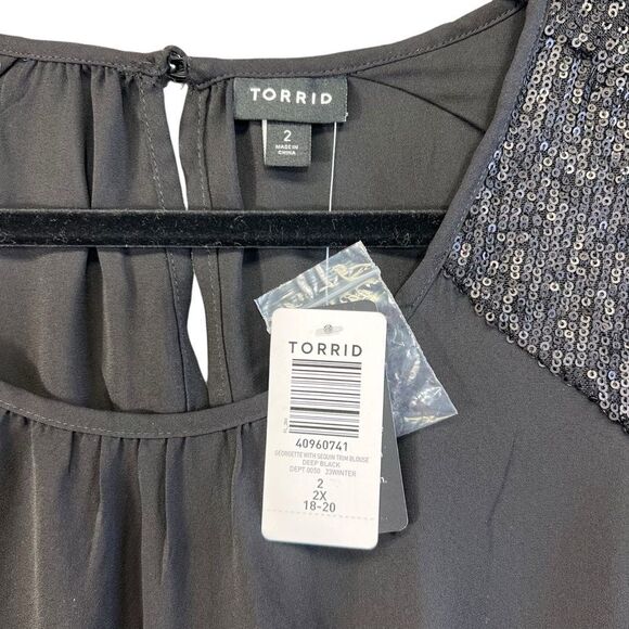 Nwt 2x xxl Torrid 40960741 GEORGETTE WITH SEQUIN TRIM BLOUSE DEEP BLACK - Picture 4 of 8
